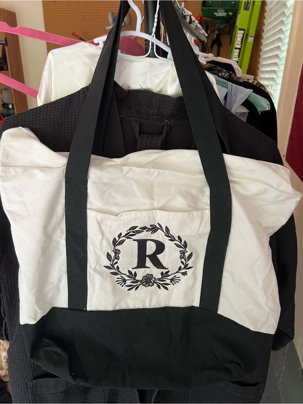 Monogram 'R' Black & White Canvas Tote